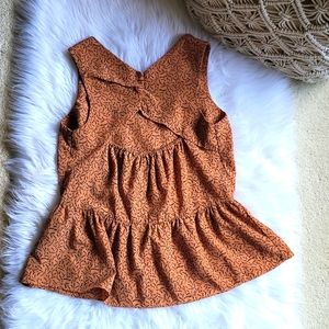 Sleeveless Ruffle Top Brown Floral S